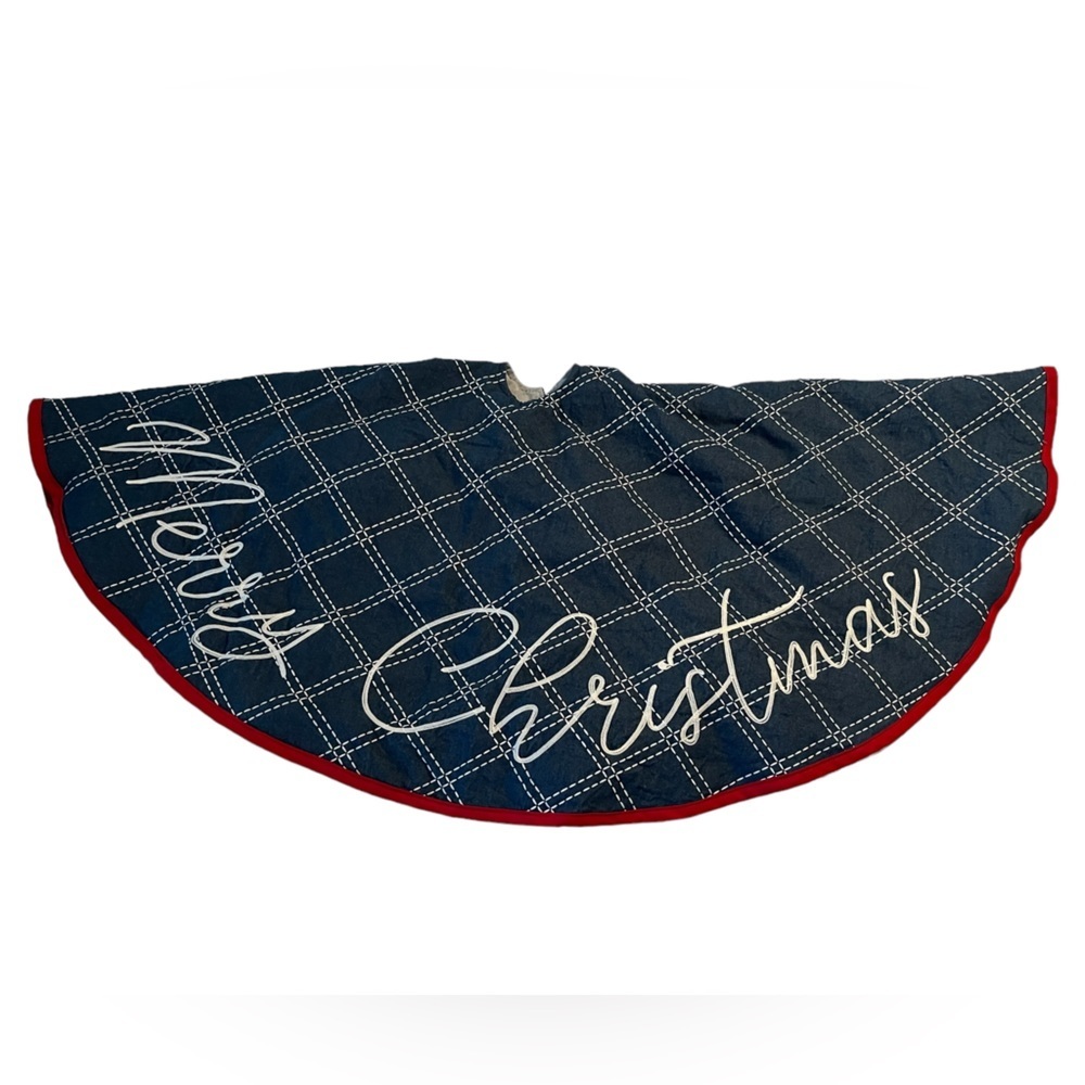 Holiday Time 48" Blue Denim Christmas Tree Skirt Red Trim